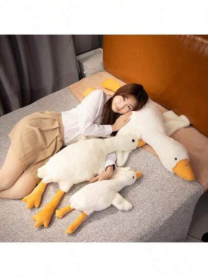 1个可爱大白鹅毛绒玩偶，彩色鹅形填充动物抱枕，沙发床睡眠伴侣玩偶，生日礼物