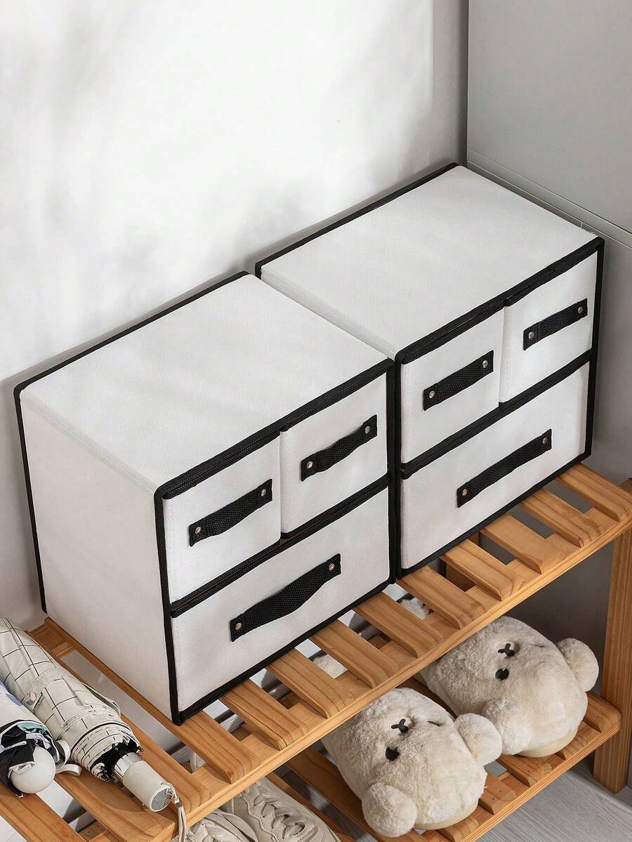 Drawer Storage Cabinet, Fabric Storage Box, Clothing Organizer Box, Household Storage Container, Modern Minimalist Solid Color Style, Classic Black And White Contrast Trim, No Redundant Patterns, Extremely Elegant And Versatile, Suitable For Nordic, Japanese, And Wabi-Sabi Home Decor Styles, Fits Wardrobe Interior, Desk, Shelves, Entryway, Window Sill, Ideal For Small Spaces, Rental Homes, Student Dorms - View 1