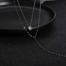 1pc Elegant Long Y-Shape Tassel Rhinestone Necklace, Delicate Double-Layer Sexy Clavicle Chain, Exquisite Choker Necklace, Bridal Jewelry, Suitable For Halloween - Silver - View 3