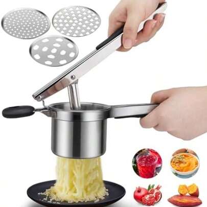 Potato Masher,Manual Potato Masher With 3 Interchangeable Discs, Professional Stainless Steel Manual Potato Masher, Ideal For Fruits, Vegetables, Baby Food