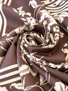 1pc Luxurious Floral Pattern Women's Spring/Summer Faux Silk Scarf Square Scarf Shawl For Daily Wear, Beach, Holiday - FN279-2 Brown - View 4