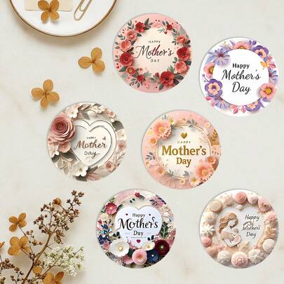 6 pezzi di sottobicchieri in legno a tema Festa della Mamma, resistenti al calore e antiscivolo da 10 cm, adatti per tazze di caffè e tè, ottimi per casa, ufficio e feste della Festa della Mamma, regalo creativo ideale per la Festa della Mamma