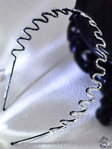 1 pieza Diadema de cristal con onda minimalista y elegante, versátil para uso diario, fiesta, boda, festival, accesorios para el cabello para el hogar - Plateado - Ver 3