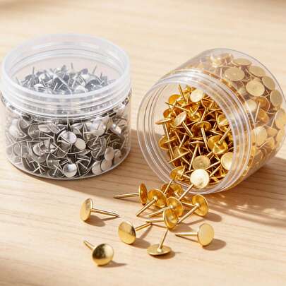 300pcs Gold & Silver Thumb Tacks With Storage Box,Multi-Purpose Metal Thumb Tacks For DIY Crafting, Scrapbooking Pins, Decorative Tacks For Wood Projects And Creative Art Works,Box Pack Thumbtacks For Student Projects, School Bulletin Board Push Pins, Essential Stationery Supplies For Classroom And Dorm