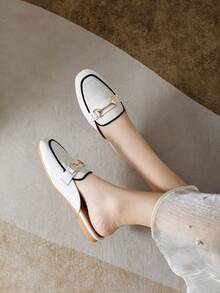 Women's Solid Color Retro Elegant Mule Slippers, Pure Metal Flat Shoes For Office, Party, Spring/Summer - White - View 4