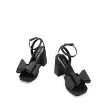 Women Chunky Platform High Heeled Sandals, Fashion Bow Knot Ankle Strap Heeled Sandals, Open Square Toe Summer Sandals For Prom, Party, Wedding - 黑色 - 查看 6