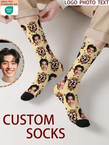 1 par de calcetines con patrón de cara personalizado, se pueden personalizar con foto, calcetines impresos personalizados, calcetines con cara divertida, se puede colocar cualquier imagen de cara en los calcetines, adecuado para aniversario, San Valentín, cumpleaños, boda, regalos del Día de la Madre - Multicolor - Ver 14