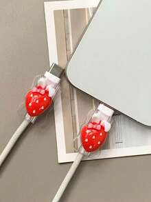 Cute Bow 2pcs Cute Strawberry Rabbit 3D Cartoon Charging Cable Protector 20W Universal Type C Android Gift Women's Day Birthday Gift - Multicolor - View 5