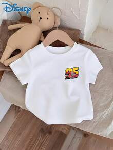 [Disney Licensing]Baby Spring/Summer Casual Fashion Front-Back Printed Pattern Short-Sleeved T-Shirt, Featuring Retro Racing Car Patterns From "Cars". Suitable For Party Outfits And Daily Wear. - trắng - Xem 2