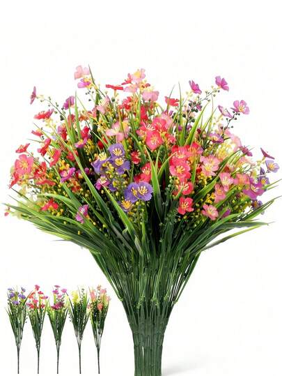 MEHELANY 6/2 piezas Flores artificiales de plástico para exteriores, primavera y verano, flores falsas para decoración del hogar, decoración de cumpleaños, fiesta, tienda, decoración exterior, porche, patio, balcón, maceta, jardín del hogar, arreglo floral de boda, ramo de novia, Día de la Madre, cumpleaños, regalo