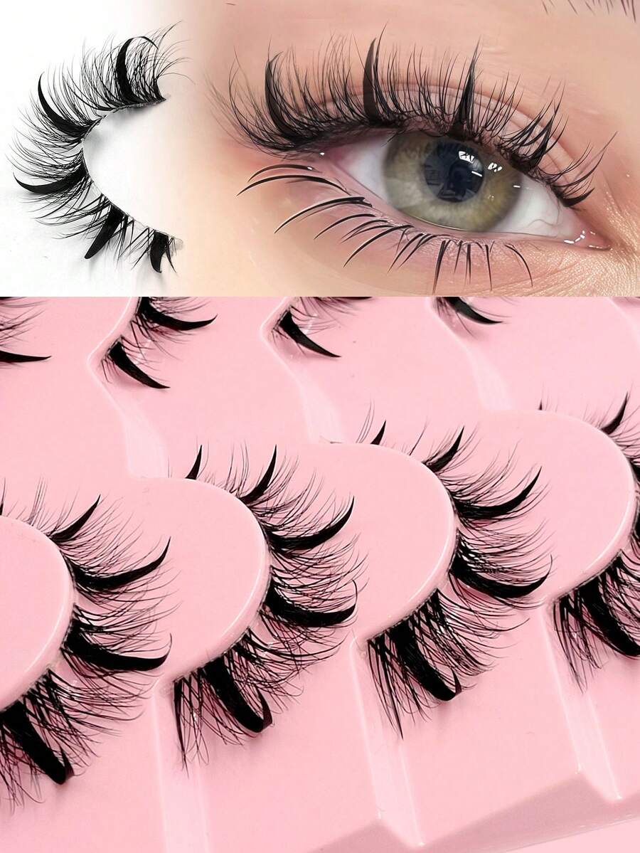 Asiteo 7 Pairs Wet Look Eyelashes Manga Faux Mink Lashes Y2K Style, Kpop Style, 3D Fluffy Natural And Dramatic Eyelash Extensions Makeup Tool Suitable For Party, Gathering - Lông mi Manga nhọn - Xem 1