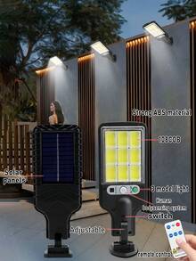 4pcs Solar Wall Lights, 320° Rotatable Emergency Lamps, 108 Solar LED Beads, 3 Modes, With Remote Control, Dusk To Dawn Motion Sensor LED Wall Lamps, Suitable For Outdoor Garden, Street, Porch, Patio, Fence, Deck And More, Solar Lighting And Decorative Lamps For Wedding, Party, Music Festival, Garden, House, Camping - Remote Control/Non-Remote Control Version Available - Black - View 11