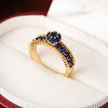 1枚女士结婚戒指，时尚简约18K镀铜材质，蓝宝石蓝、玫瑰红、祖母绿、白色锆石戒指，适合女士日常佩戴。 - 戒指 - 查看 18