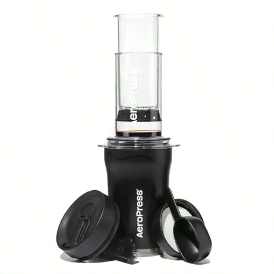 Go Plus cafetera portátil pequeña ideal para viajes camping y oficina prensa francesa todo en uno cafetera manual estilo espresso y pour-over preparación en 2 min Negro - Negro - Ver 1