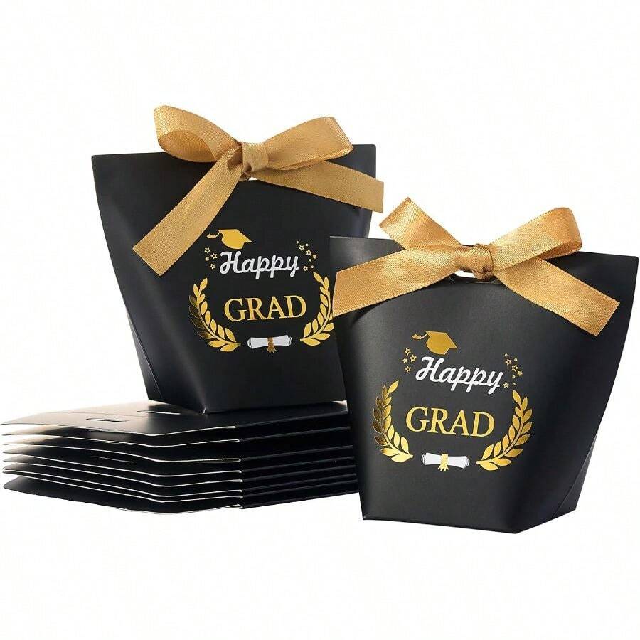SLShePack 30 Pack Graduation Cap Boxes With Ribbon, Graduation Decorations Class Of Candy Box Grad Party Favors Supplies - 黑色 + 長4.5 x 寬2.4 x 高3.9 英寸 - 查看 1