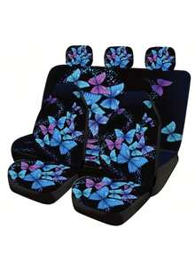 一套蝴蝶图案透气汽车座椅套，适用于SUV和轿车，可水洗四季通用汽车座椅垫 - 彩色 - 查看 2