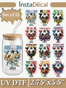 12 张美国 2026 年足球 UV DTF 贴纸（2.75x3.5 英寸），世界锦标赛主题贴纸，适用于玻璃罐，爱国美国国旗足球图案 DIY 水杯贴纸 - World Cup 03 - 查看 7