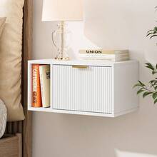 Mesita de noche flotante, mesa de noche flotante de pared con cajón de almacenamiento y estante abierto, mesita de noche moderna para dormitorio, 19.3 pulgadas x 11.4 pulgadas x 10 pulgadas, blanco - Blanco - Ver 1