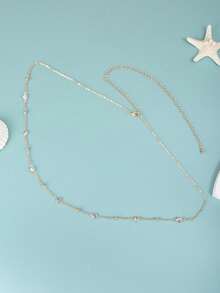 1pc Women's Crystal Chain Waist Chain, Sexy Minimalist Body Chain Jewelry, Suitable For Beach, Vacation, Dating, Gifts, Summer Daily Wear, Party And Gatherings - 金色 - 查看 6