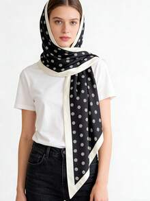 1件春夏百搭波点条纹多功能围巾披肩，适合日常、办公、度假穿着 - 黑色 - 查看 4