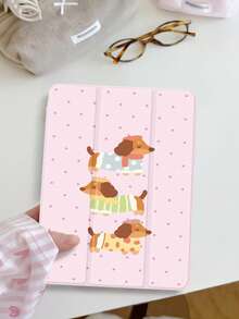 1pc Cute Puppy, Pink Polka Dot Pattern Flat Protective Case, Compatible With 10.2 Inch 2021/2020 10th/9th/8th Gen, (A16) 11 Inch 11th Generation 2025, Compatible With Samsung Galaxy Tab A8 10.5 Inch 2022, Tablet Protective Cover With Pencil Slot, Support Auto Sleep/Wake - Multicolor - View 2