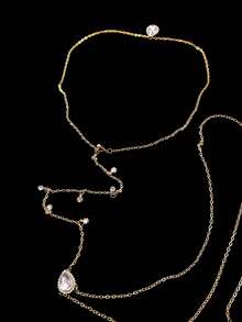 1pc Elegant Fashion Faux Crystal Chain Necklace, Suitable For Brides, Weddings, Parties, Special Occasions, Festivals, Daily Wear Accessories For Women - Gold - View 5