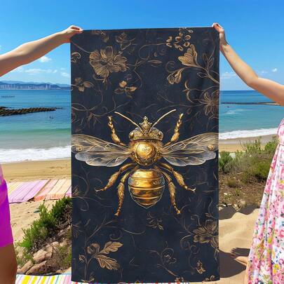 1条昆虫蜜蜂印花沙滩巾，柔软舒适轻便，适合旅行、游泳、潜水、冲浪、瑜伽、露营、沙滩用品