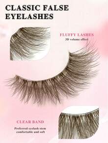 10 pares de pestañas postizas de visón sintético marrón transparente natural y esponjoso, adecuadas para uso diario - Marrón - Ver 3