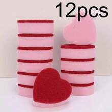 1/6/12/24pcs Heart-Shaped Sponge Cleaning Pads | Durable Polyurethane, Ideal For Kitchen Cleaning, Dishwashing, And Sink Wiping - Pink - View 14