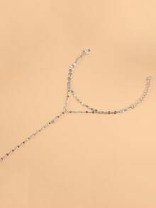 1pc Fashionable Personalized Minimalist Metal Lip-Shaped Double-Layer Linked Finger Ring Bracelet, Versatile, Great Gift Suitable For Daily Wear - Silver - View 4