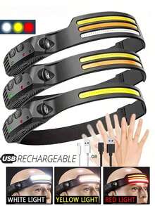 High Sensitivity COB LED Headlamp, Contactless Wave Sensing Design, Multi-Function Floodlight, Rechargeable Battery, 2-In-1 Long Range Flashlight, Lightweight Headband, Suitable For Fishing, Camping, Cycling, Repair And Emergency Lighting - Headlamp - View 2