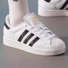 Adidas New Women's SUPERSTAR Shell Toe Sneakers (Clover Casual Shoes) - Black and White - View 3