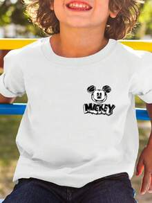 Disney Black And White Hand-Drawn Mickey Mouse Baby T-Shirt Print Pattern Summer Tops,Short-Sleeved Casual And Cute Style  Children's Clothing Design, Boy Clothes For Kids ,Ropa Para Niños,Boy Clothes For Kids,Graphic Tee, Summer Clothes,Perfect For Cool Boy. Comfortable And Breathable Children's Short-Sleeved T-Shirt. Comfortable And Casual Wear All Year Round 180g Pure Cotton Children's Clothes,Comfortable & Lightweight, Iconic Print For Mix-And-Match Outfits,Suitable For Both Boys And Girls. - White - View 2