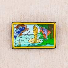 梵高艺术油画珐琅徽章 可爱青蛙戴珍珠耳环胸针翻领别针徽章 背包服装配饰 时尚珠宝 朋友礼物 - 黑色 - 查看 12