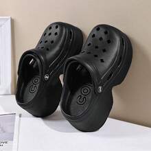 Women's Black Breathable Sandals, Slip-On Wedge Shoes, EVA Lightweight Versatile Casual Slippers For Summer - Black - View 5