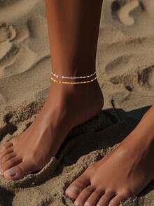1 pieza Tobillera de plata de ley S925 con cadena de cuentas, tobillera de playa para mujeres - regalo perfecto para madres, hermanas y novias - Calcetín - Ver 6