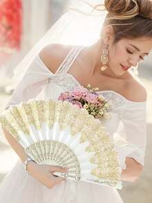 Bộ quà tặng tiệc cưới 9/3 món, gồm quạt xếp màu vàng/hồng, túi vải organza, thiệp cảm ơn, bộ quà lưu niệm, lý tưởng để tặng bạn bè, khách mời, tiệc cô dâu, tiệc sinh nhật, phụ kiện chụp ảnh. - nhiều màu - Xem 3