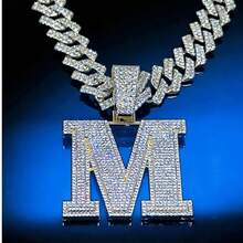 闪亮M字母吊坠项链,街头嘻哈风格立方氧化锆字母项链,精致小巧的颈链,适合日常、节日、派对佩戴 - 吊墜項鍊 - 查看 5
