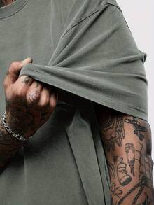 1PC Y2K Vintage Washed T-Shirt | Men's Graphic Tee | YLA Dripping Skull Design Pattern | Gifts For Men Or Boyfriend | 100% Cotton | 230Gsm Thickened Fabric | Unisex - 綠色 - 查看 4