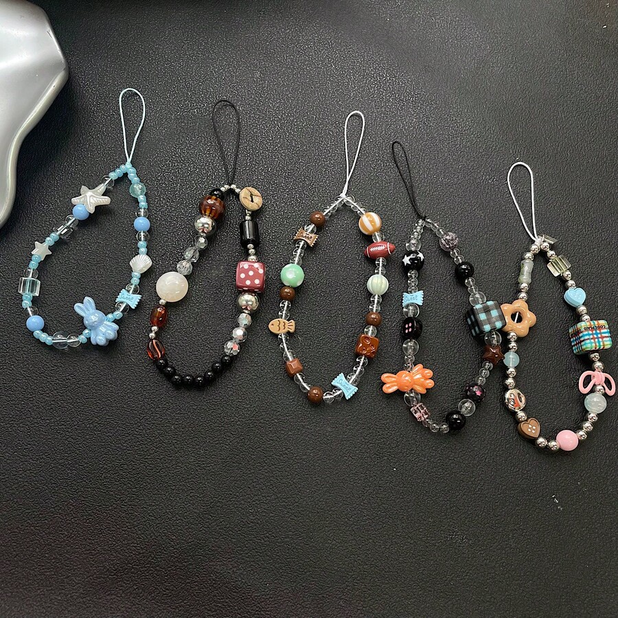 Shockproof Multi-Element Retro Flower Bow Rabbit Star Beaded Phone Strap Camera Charm Bag Pendant Phone Case Lanyard Ins Style Easter Bunny Gift - Multicolor - View 1