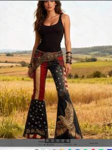 Digital Print Women's Trousers With Colorful Floral Pattern Imitation Jeans - ADFGRVV4 - 查看 2