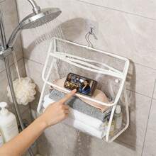 Large Transparent PVC Waterproof Hanging Bathroom Storage Bag With Hooks - Multi-Compartment Wall/Door Mounted, Suitable For Towels, Clothes, Toiletries - Essential For Dorms, Apartments, Bathrooms, Space-Saving Design, Durable Construction, Ideal For College Students - View 3
