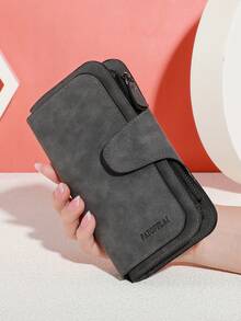 复古哑光皮革女士长款钱包，三折多卡位手拿包，拉链和按扣闭合手机钱包，女士钱包，可爱钱包，旅行必备夏季红色钱包，零钱包，节日毕业教师节礼物，生日礼物，母亲节礼物 - 彩色 - 查看 5