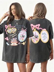 Disney UNIHLO  Mickey Printed Summer Heavyweight Retro Washed Street Fashion Casual T-Shirt - màu đen - Xem 2