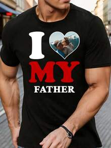 Áo thun nam cổ tròn dáng rộng, in hình theo yêu cầu - Thêm ảnh của bạn - Thiết kế áo thun in hình cá nhân, ảnh bên trong hình trái tim có thể thay thế, hỗ trợ in chữ/tên. Món quà thú vị dành tặng người ấy. - màu đen - Xem 2