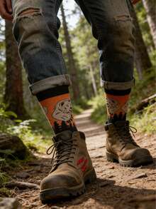 1 Pair Of Halloween-Themed Socks - Ferocious Bear & Forest Silhouette Pattern With "Spooky Night" Inspired Design, Creative Novelty Socks For Daily Casual Wear, Ideal Gift For Halloween Enthusiasts, Year-Round Fashion Leisure Socks - Multicolor - View 2