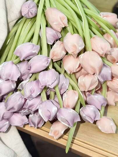 40cm/1pc Korean Style Tulip & Butterfly Bud Fabric Flower, DIY Clothing Accessories, Hair Accessories, Bag Decor, Ribbon Dress Skirt Supplies