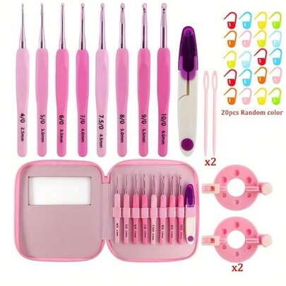 1 Set di Uncinetti da Lavoro a Maglia, 8 Misure da 2,5-6mm, Set di Uncinetti di Alta Qualità in Rosa con Custodia in Finta Pelle Rosa, Borsa da Ricamo, Kit Base Completo per Uncinetto, Fai da Te per Lavorare a Maglia e Realizzare Maglioni, Contenitore per Filati, Regalo Perfetto per la Festa della Mamma e per la Nonna