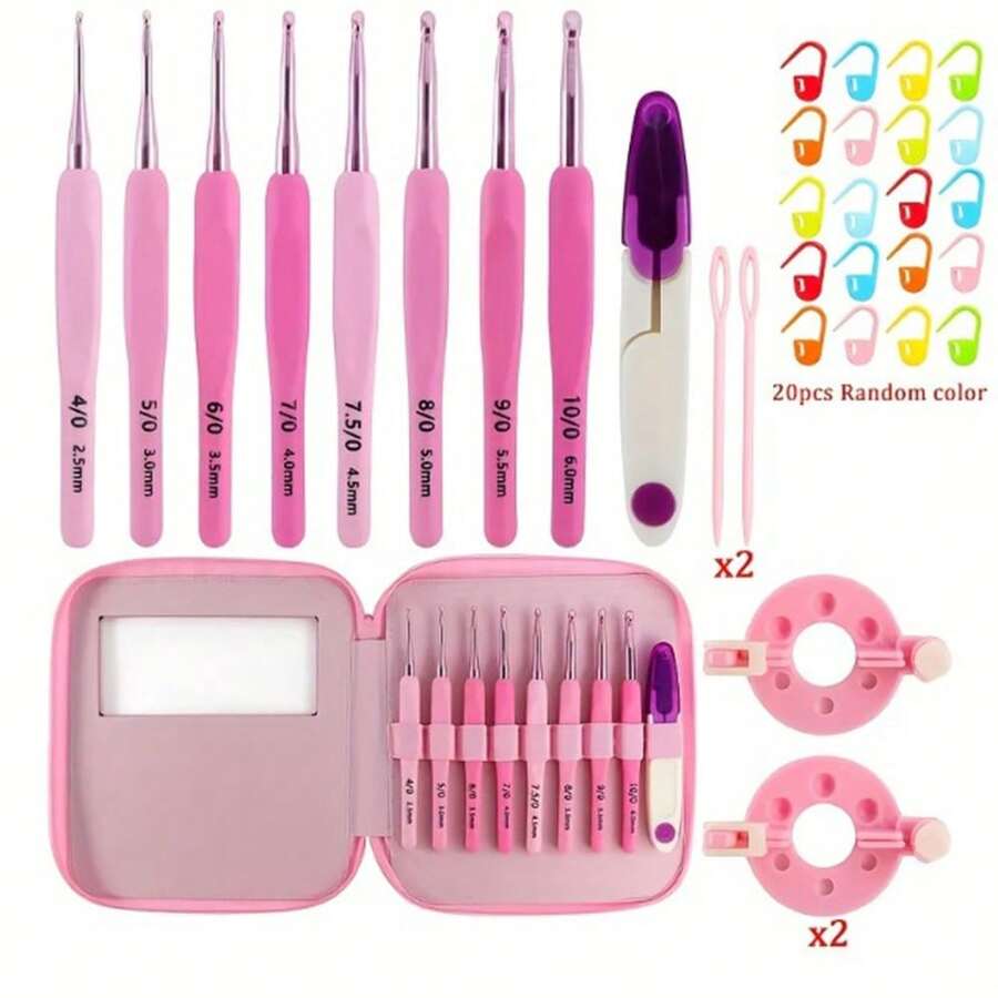 1 Set Crochet Hook Kit, 8 Sizes 2.5-6mm High Quality Pink Crochet Hooks Set With Pink Faux Leather Storage Pouch, Embroidery Bag, Complete Basic Crochet Kit, DIY Knitting And Sweater Making Craft Beginner Set, Yarn Storage, Perfect Mother's Day Gift For Mom And Grandma - C-Multicolor Set - View 1