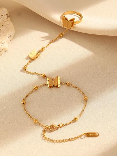 1 قطعة سلسلة إصبع من الفولاذ المقاوم للصدأ، بتصميم فراشة للربيع/الصيف، عصري بسيط أنيق، هدية راقية لصديقاتك، مناسبة للاستخدام اليومي للنساء، الحفلات والمناسبات الرسمية